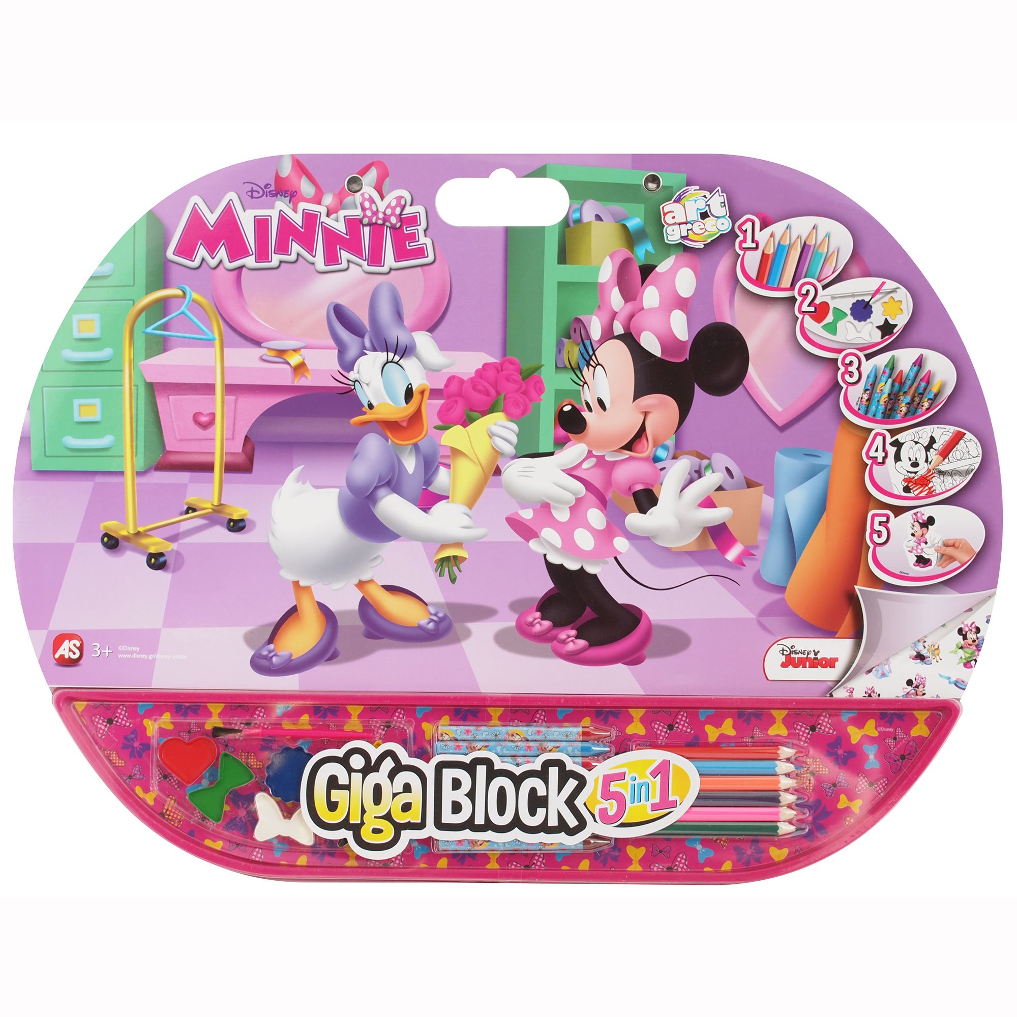 Set bloc de desen cu 100 de pagini , 6 creioane colorate, 8 creioane cerate, 6 acuarele, autocolante si sabloane alaturi de Minnie, pentru copii , ATS