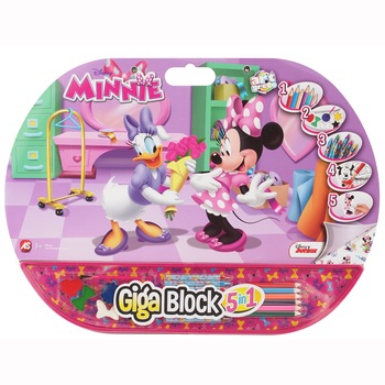 Set bloc de desen cu 100 de pagini , 6 creioane colorate, 8 creioane cerate, 6 acuarele, autocolante si sabloane alaturi de Minnie, pentru copii , ATS Set bloc de desen cu 100 de pagini , 6 creioane colorate, 8 creioane cerate, 6 acuarele, autocolante si sabloane alaturi de Minnie, pentru copii , ATS