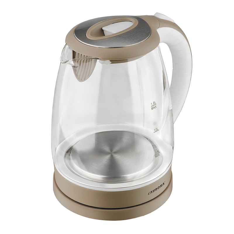 Fierbator electric Aurora AU3500 , 1750W, 1,8L, rotire 360° , Iluminare LED albastra, Sticla/Inox, Bej