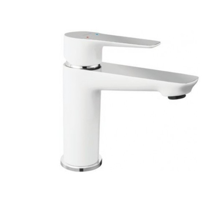 Смесител Ferro Adore, Стоящ, За умивалник, Керамичен механизъм, Месинг, Цвят Бял и Хром