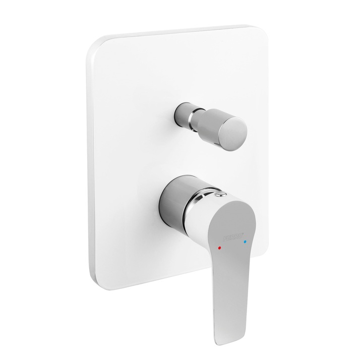 Baterie sanitara, Ferro, Pentru dus, Montare perete, Alama, Alb/Crom