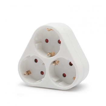 Distribuitor triplu de perete cu pamantare, Putere maxima 3.500W, protectie copii, alb Distribuitor triplu de perete cu pamantare, Putere maxima 3.500W, protectie copii, alb