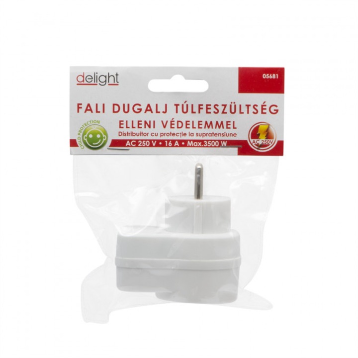 Adaptor priza cu protectie la supratensiune, Putere maxima 3.500W, alb