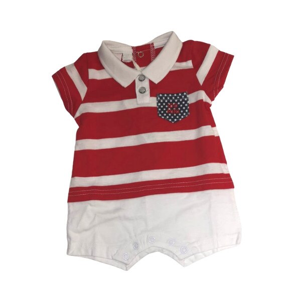 Salopeta baieti iDO, 9 luni, alba cu dungi rosii si guler