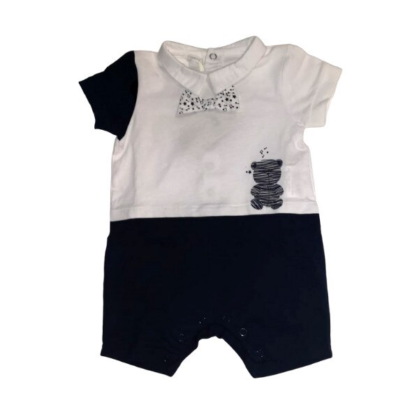 Salopeta baieti iDO, 1 luna, alb cu negru si guler