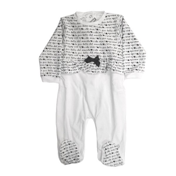 Salopeta fete iDO, 9 luni, alb cu negru si fundita