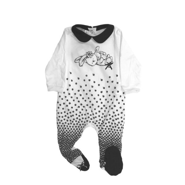 Salopeta fete iDO, 9 luni, alb cu model iepurasi