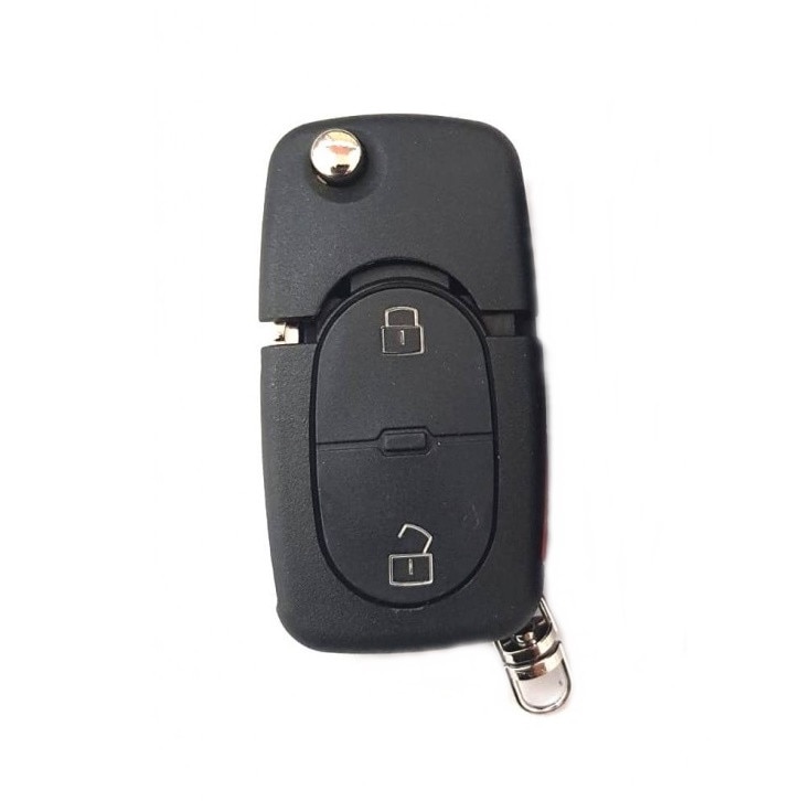 Carcasa cheie compatibil VW briceag 2 butoane, +1 buton de panica, cu locas baterie, negru