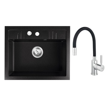 Set chiuveta granit Ferro , 1 cuva grafit, 58x48, cu baterie flexibila Ferro neagra Set chiuveta granit Ferro , 1 cuva grafit, 58x48, cu baterie flexibila Ferro neagra