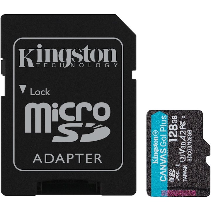 Kingston Canvas GO Plus MicroSD Memóriakártya, 128 GB, Class 10, UHS-I + adapter