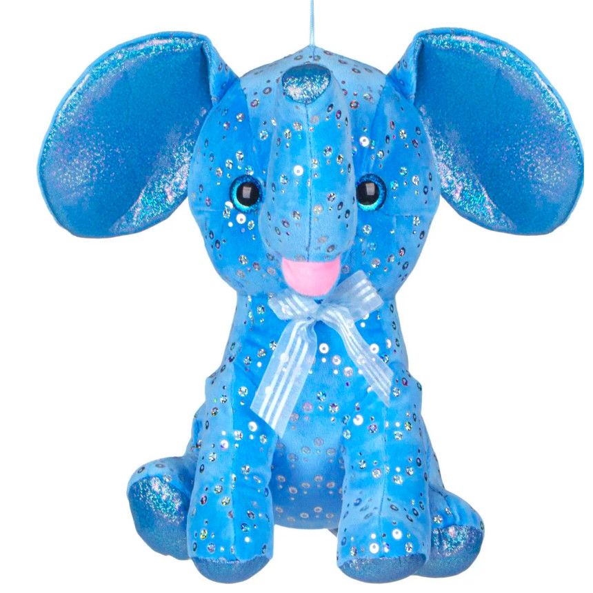 Jucarie din plus Elefant albastru cu paiete, pentru baieti, ATS + 0 luni, 32 cm