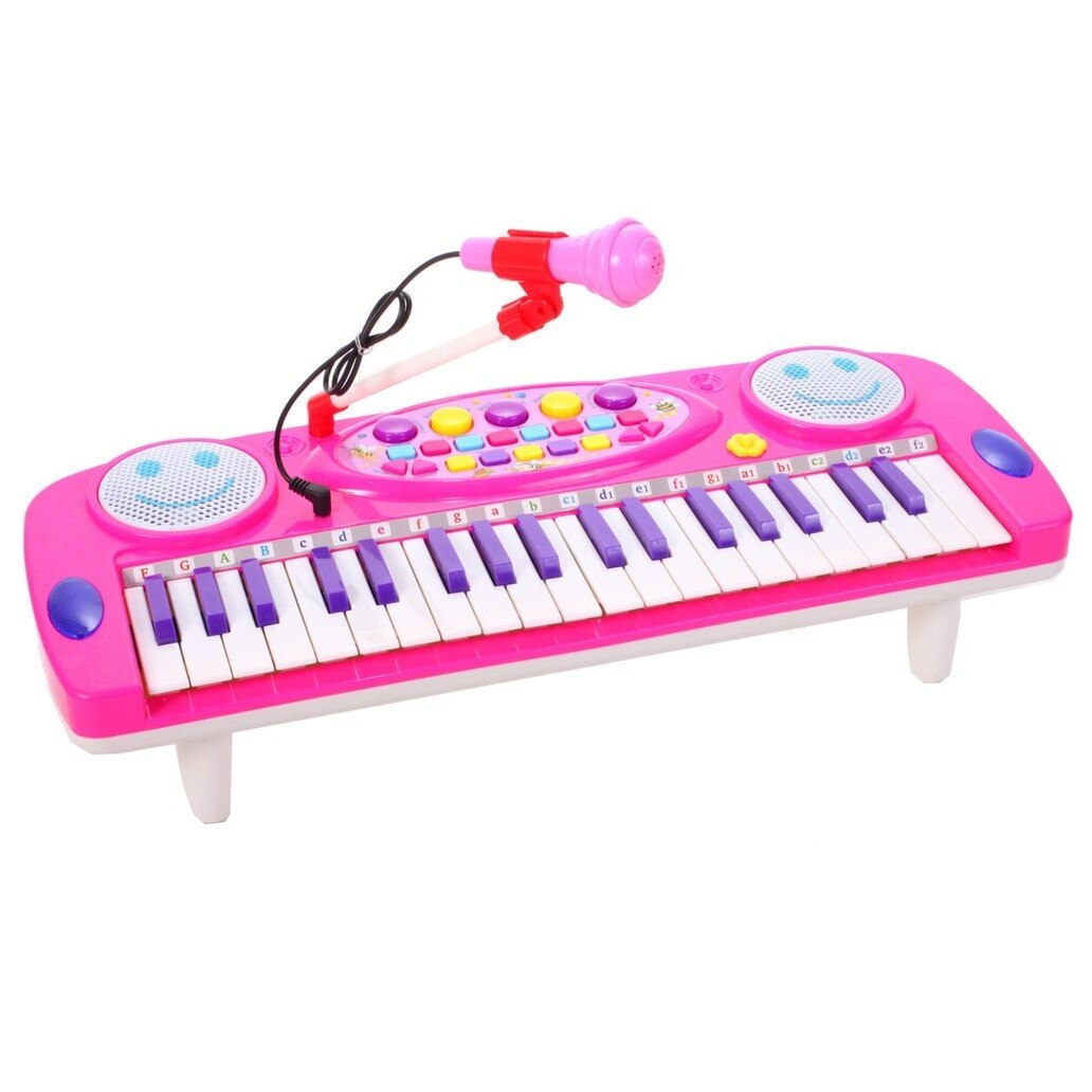 Mini orga electronica cu microfon idealSTORE Smile Magic Sing, Dimensiuni 47 x 10 x 18.5 cm, Echipata cu 37 de clape multifunctionale, Control volum