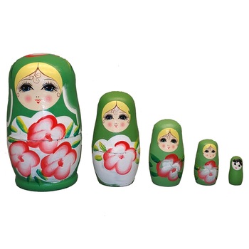 Set de 5 papusi Matrioska, verde Set de 5 papusi Matrioska, verde