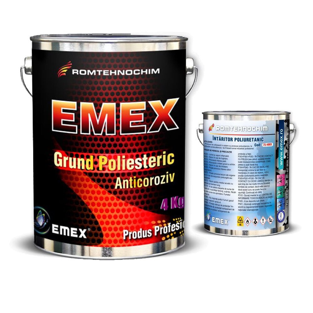 Grund Poliesteric Antirugina “Emex”, Gri, Bidon 4 Kg, Intaritor inclus