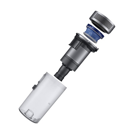 Aspirator vertical Samsung Jet 75 Premium VS20T7538T5/GE, 0.8l, Multi Cyclone, 550W, 21.9V, Baterie Li-Ion, Afisaj LED, Sistem filtrare 99.999%, Perie parchet/gresie, Perie mop, Mini perie Pet, Motor Digital Inverter, Autonomie 60 min