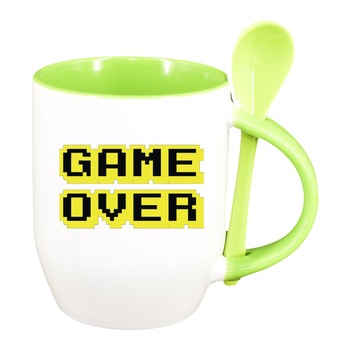Cana Gamer, Game Over cu lingurita, interior verde deschis, 330ml, D1376 Cana Gamer, Game Over cu lingurita, interior verde deschis, 330ml, D1376
