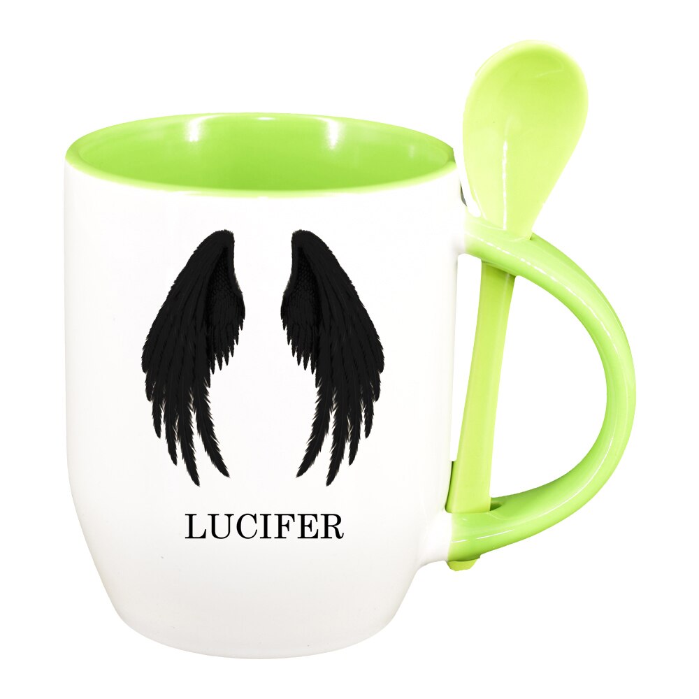 Cana Lucifer cu lingurita, interior verde deschis, 330ml, D1393