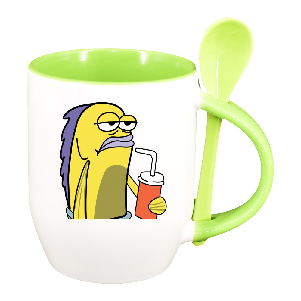 Cana Meme cu lingurita, interior verde deschis, 330ml, D1395