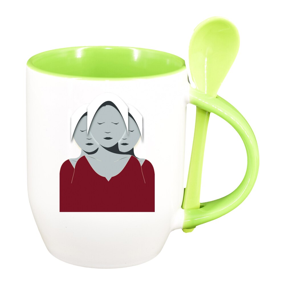 Cana The handmaid's Tale cu lingurita, interior verde deschis, 330ml, D1414