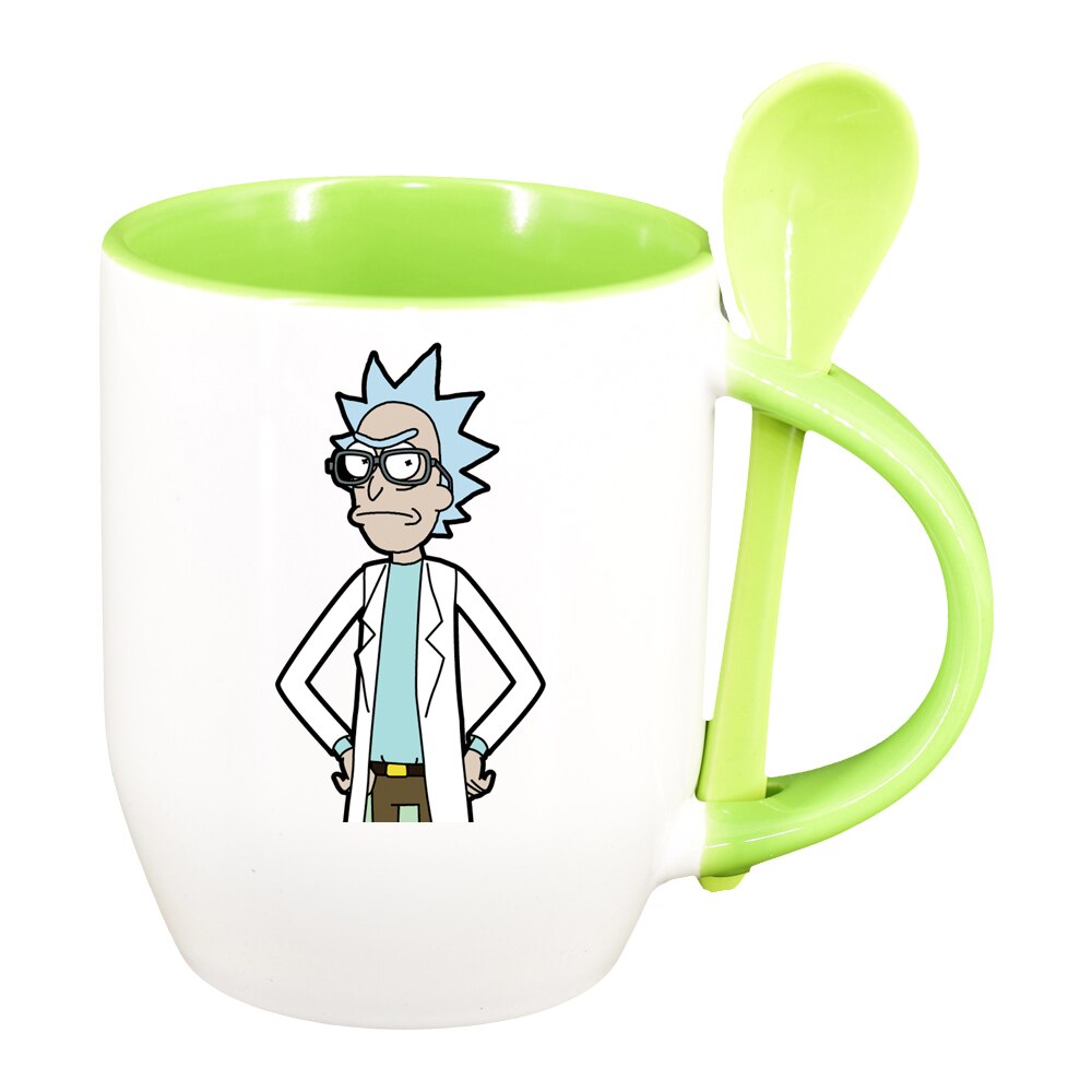 Cana Rick and Morty cu lingurita, interior verde deschis, 330ml, D1413