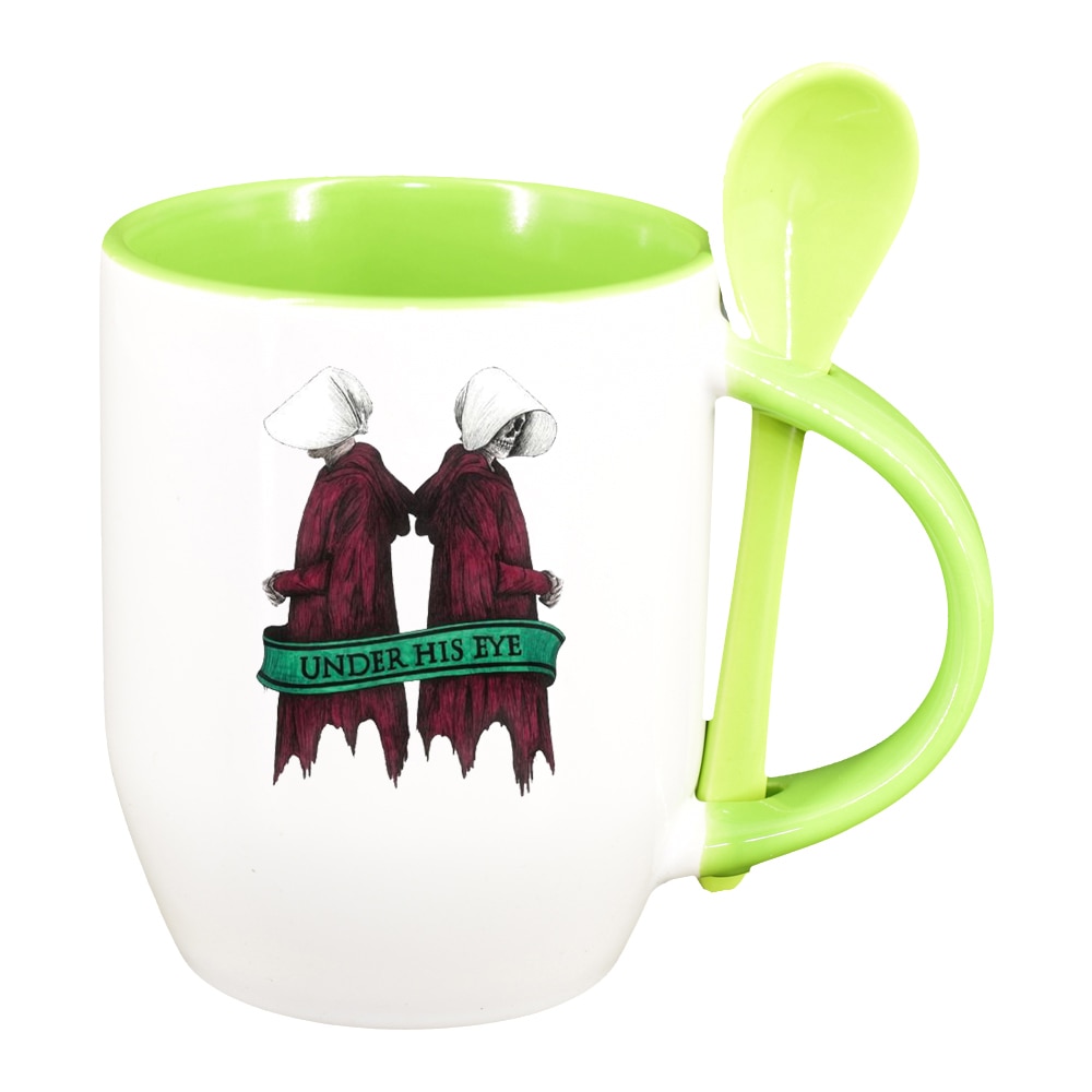 Cana The handmaid's Tale cu lingurita, interior verde deschis, 330ml, D1418