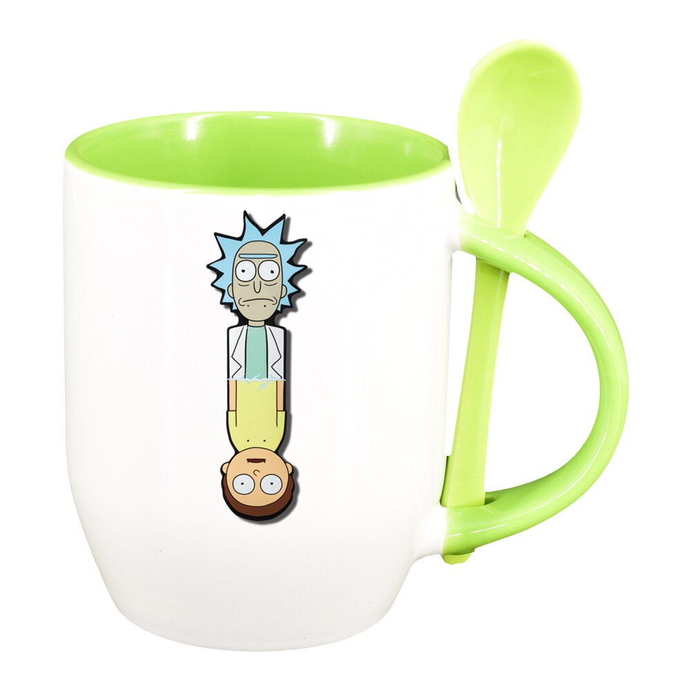 Cana Rick and Morty cu lingurita, interior verde deschis, 330ml, D1412