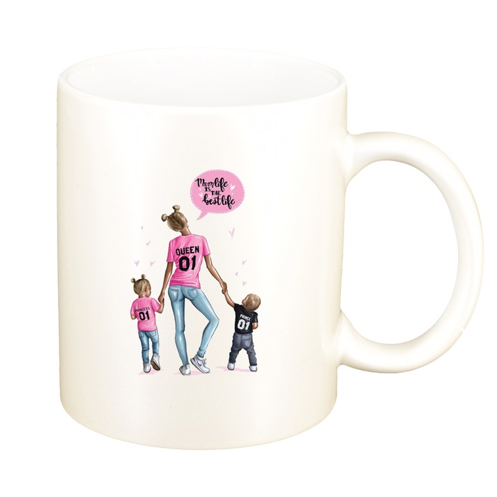 Princess bögre, Mama Child, Mom's Life, gyöngyház fehér, 330 ml, D1363