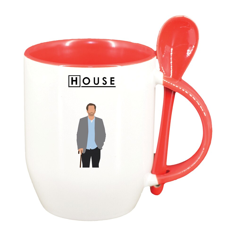 Cana Dr. House, Movie cu lingurita, interior rosu, 330ml, D1368