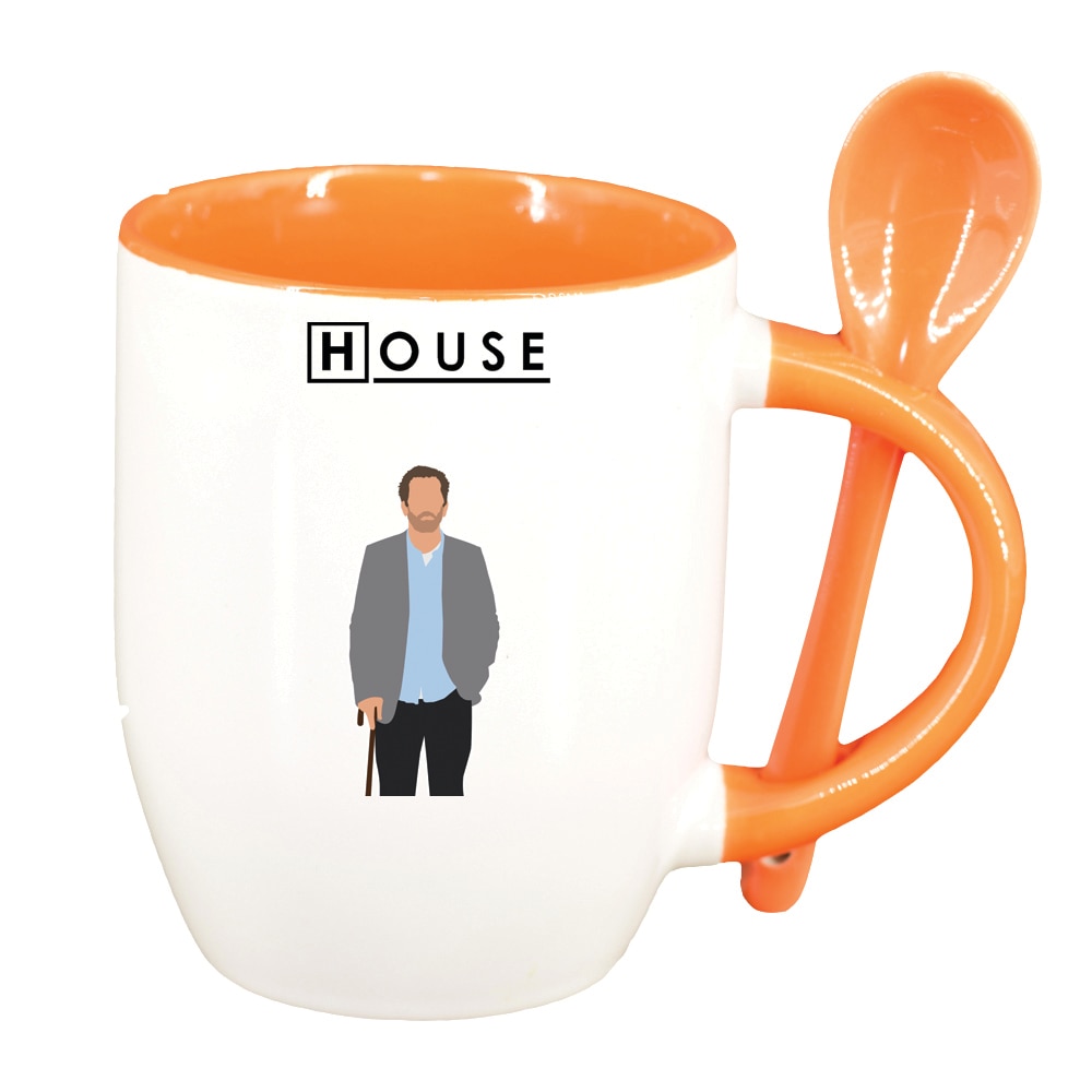 Cana Dr. House, Movie cu lingurita, interior portocaliu, 330ml, D1368