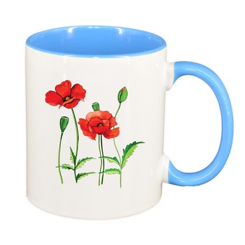 Cana Poppy Flower, interior albastru, 330ml, D1371 Cana Poppy Flower, interior albastru, 330ml, D1371