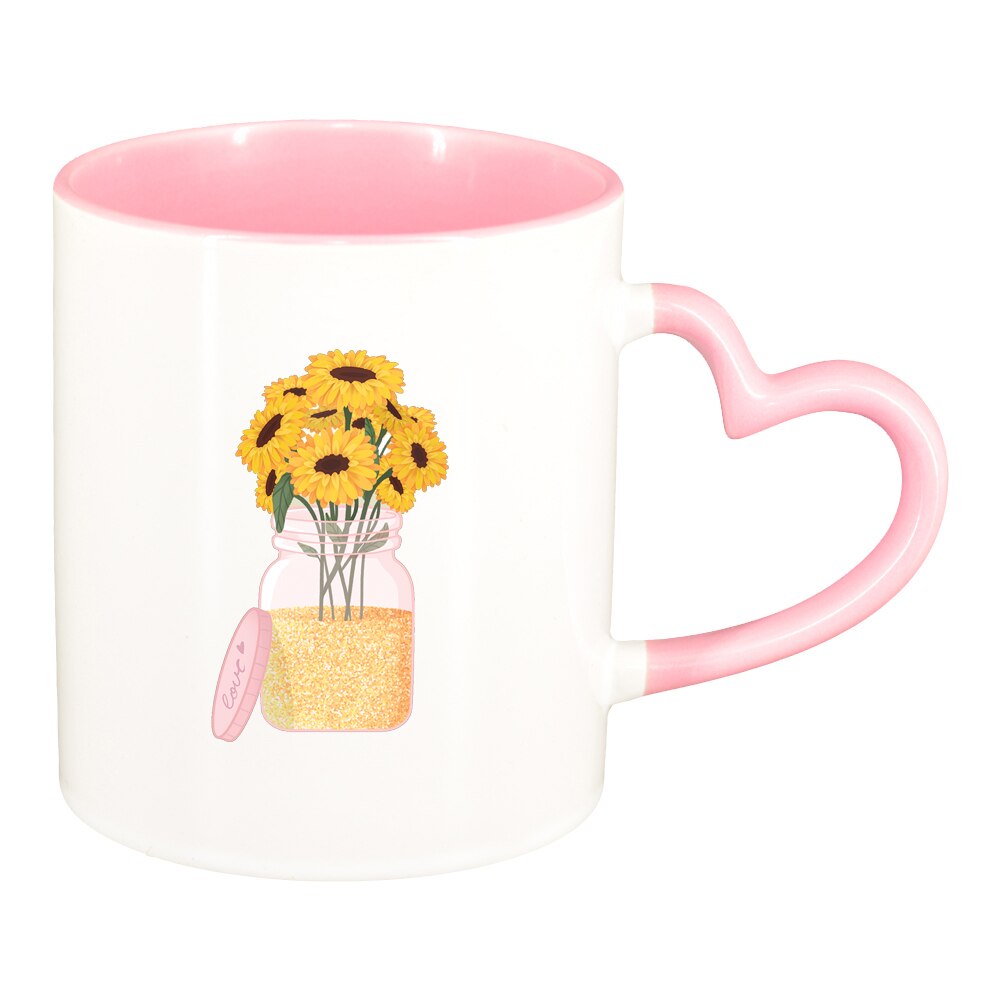 Cana SunFlower, interior roz, maner inima, 330ml, D1372