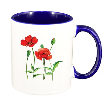 Cana Poppy Flower, interior albastru inchis, 330ml, D1371 Cana Poppy Flower, interior albastru inchis, 330ml, D1371