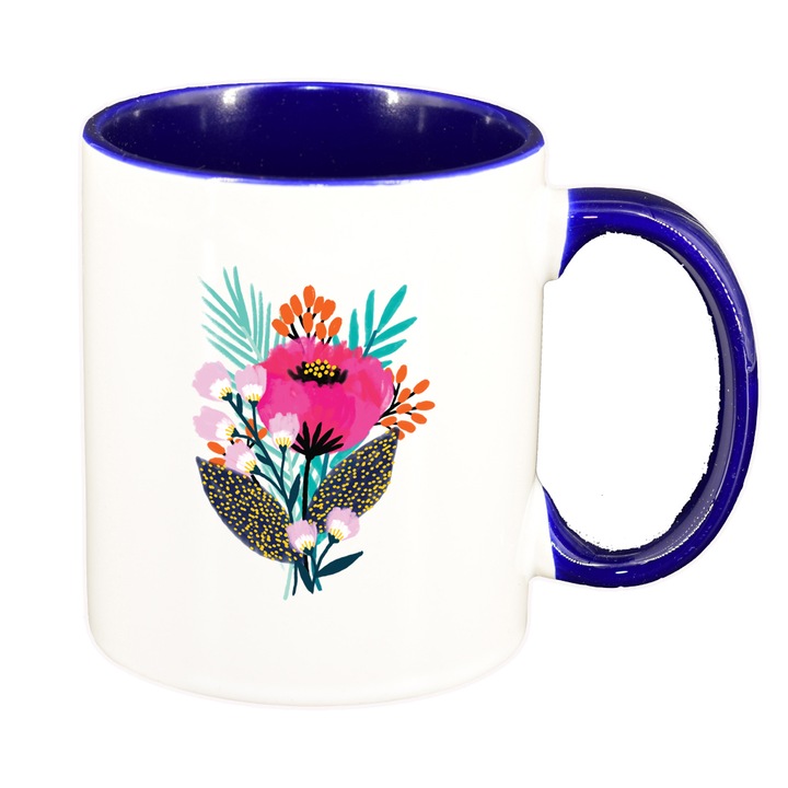 Cana Pastel Color Flower, interior albastru inchis, 330ml, D1373