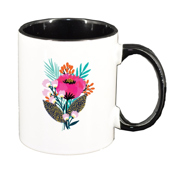 Cana Pastel Color Flower, interior negru, 330ml, D1373