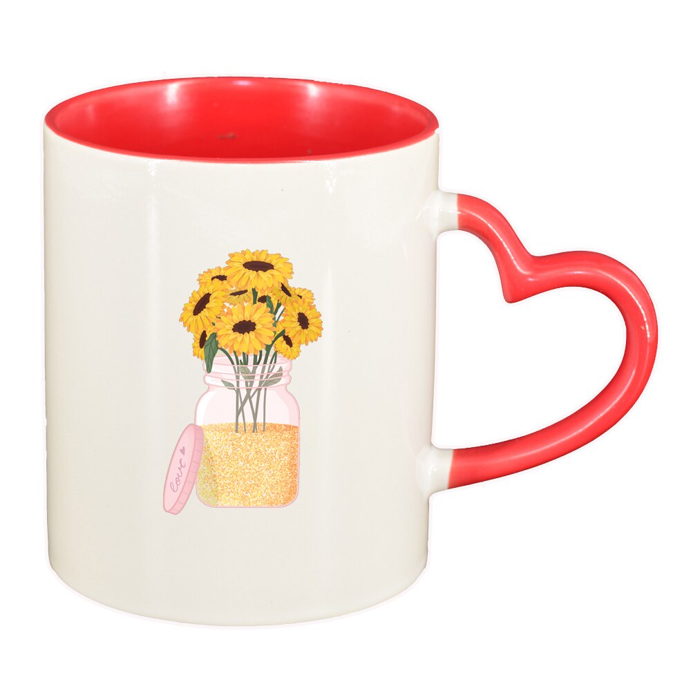 Cana SunFlower, interior rosu, maner inima, 330ml, D1372