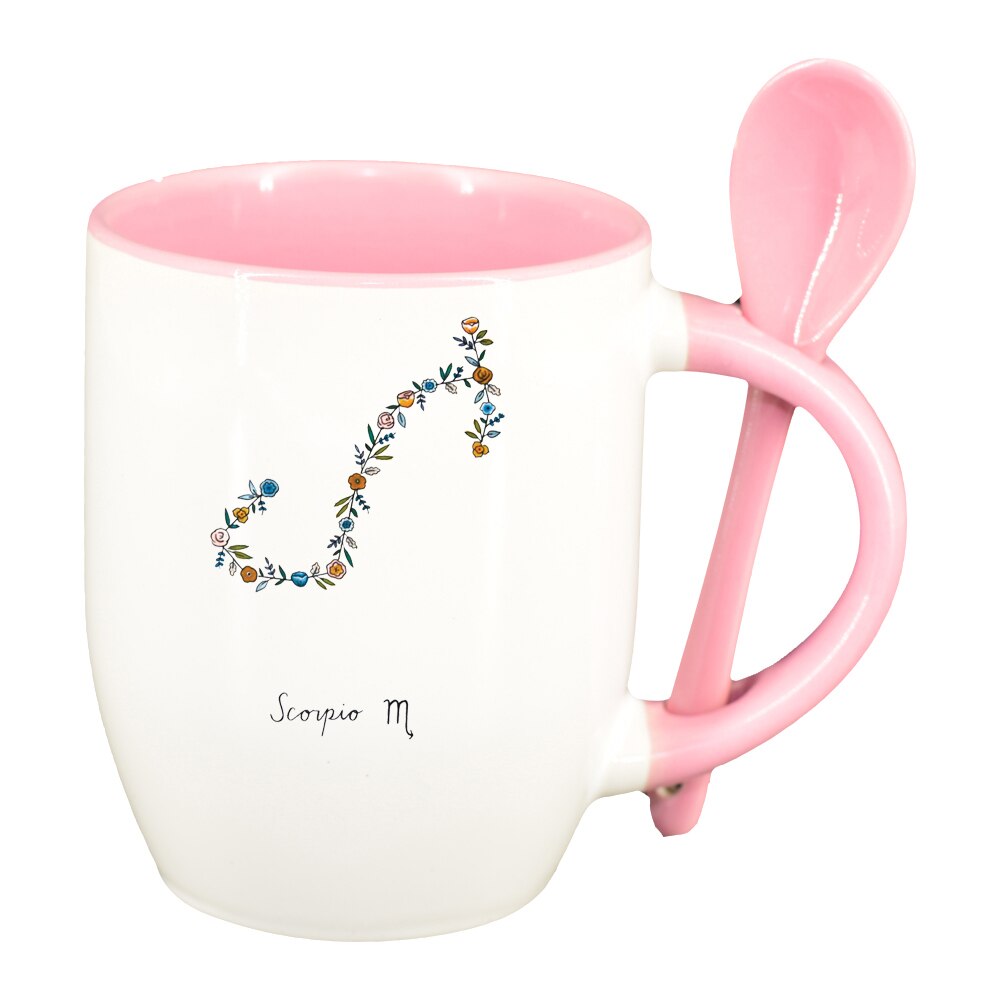 Cana Zodiac, Taurus cu lingurita, interior roz, 330ml, D1382