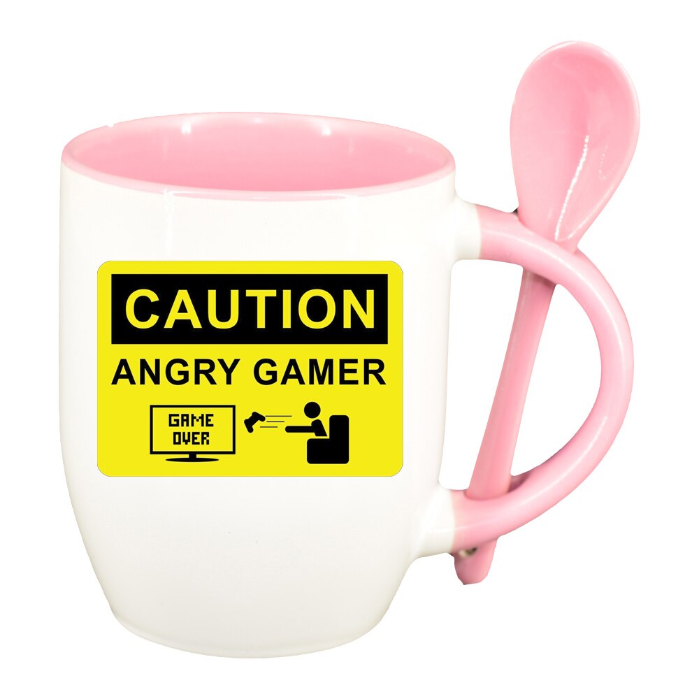 Cana Gamer, Game Over cu lingurita, interior roz, 330ml, D1377