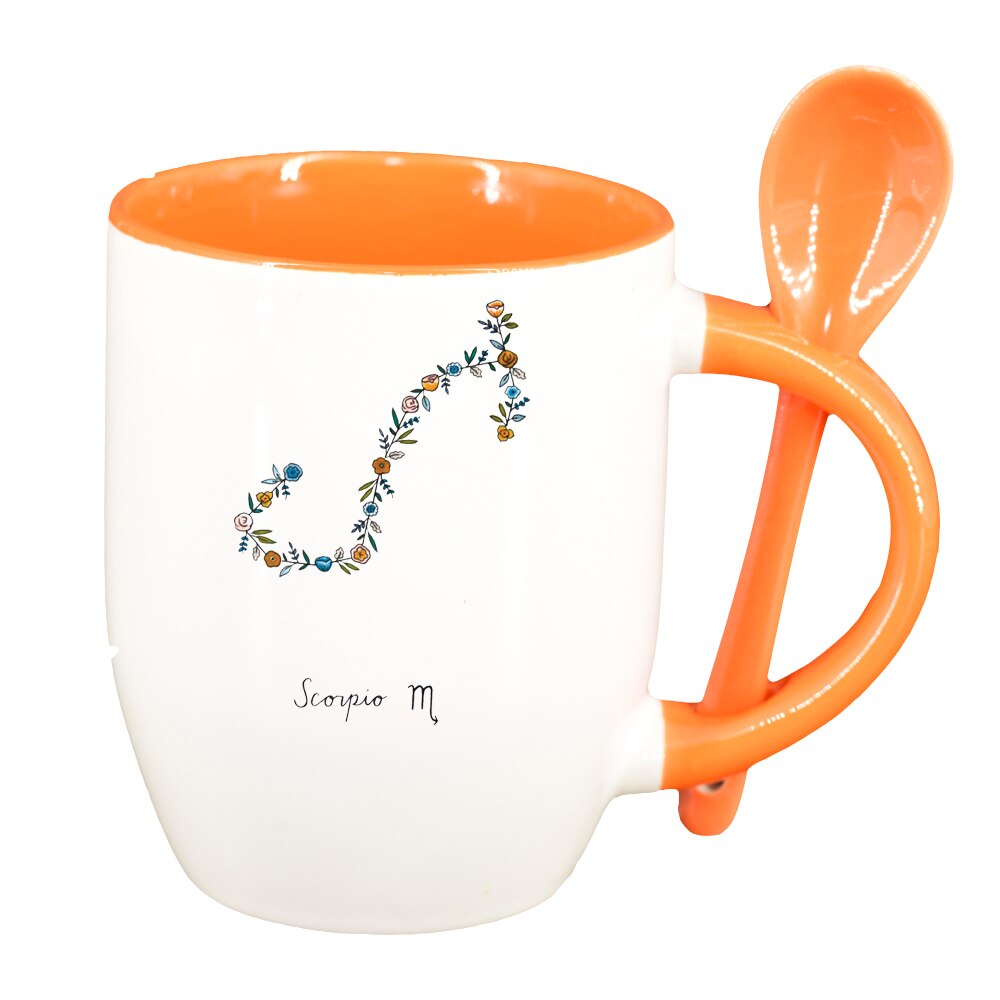 Cana Zodiac, Taurus cu lingurita, interior portocaliu, 330ml, D1382