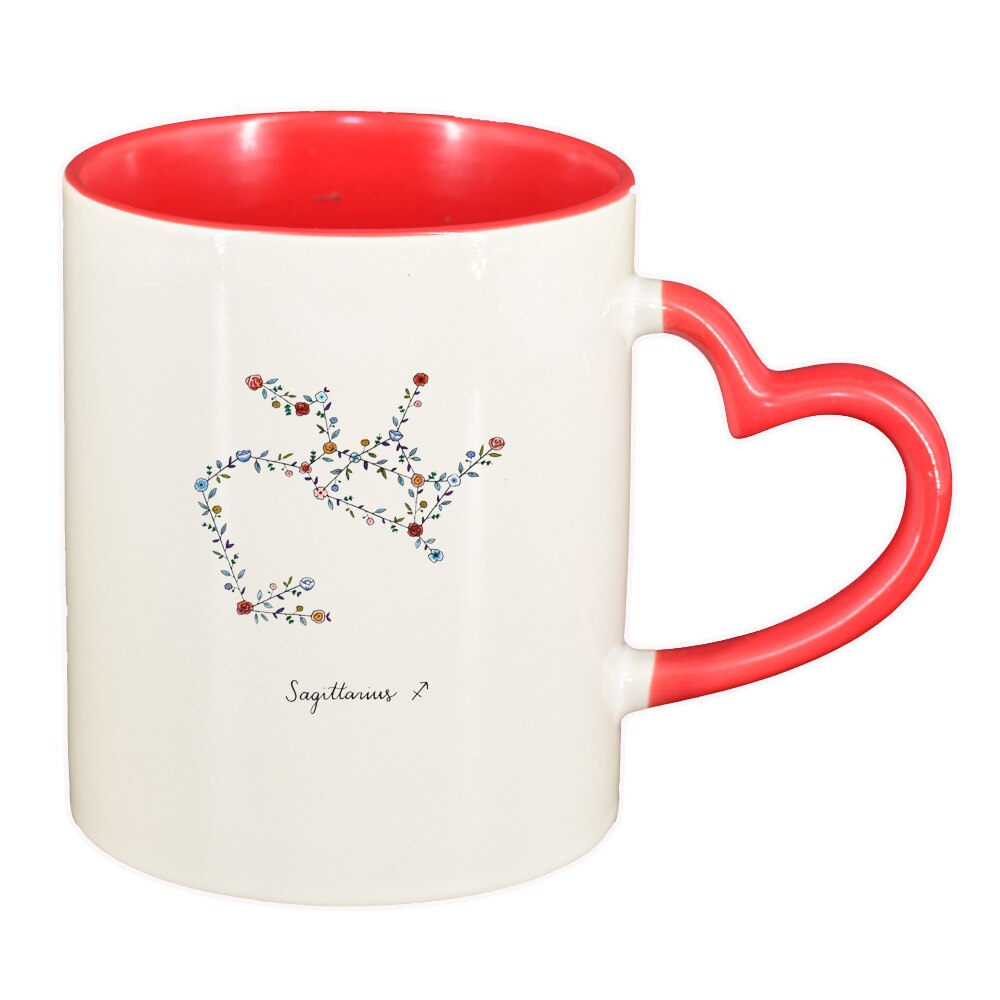 Cana Zodiac, Sagittarius, interior rosu, maner inima, 330ml, D1380