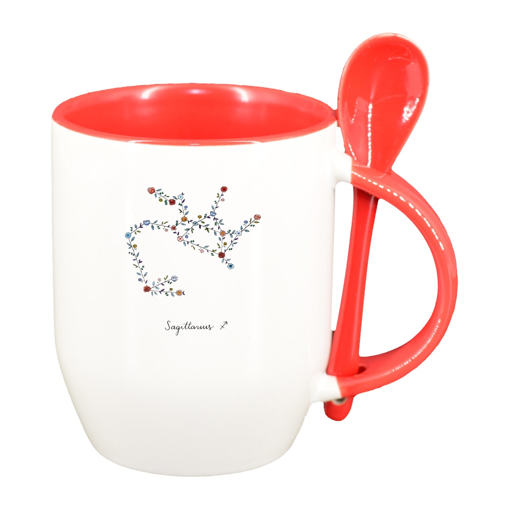 Cana Zodiac, Sagittarius cu lingurita, interior rosu, 330ml, D1380