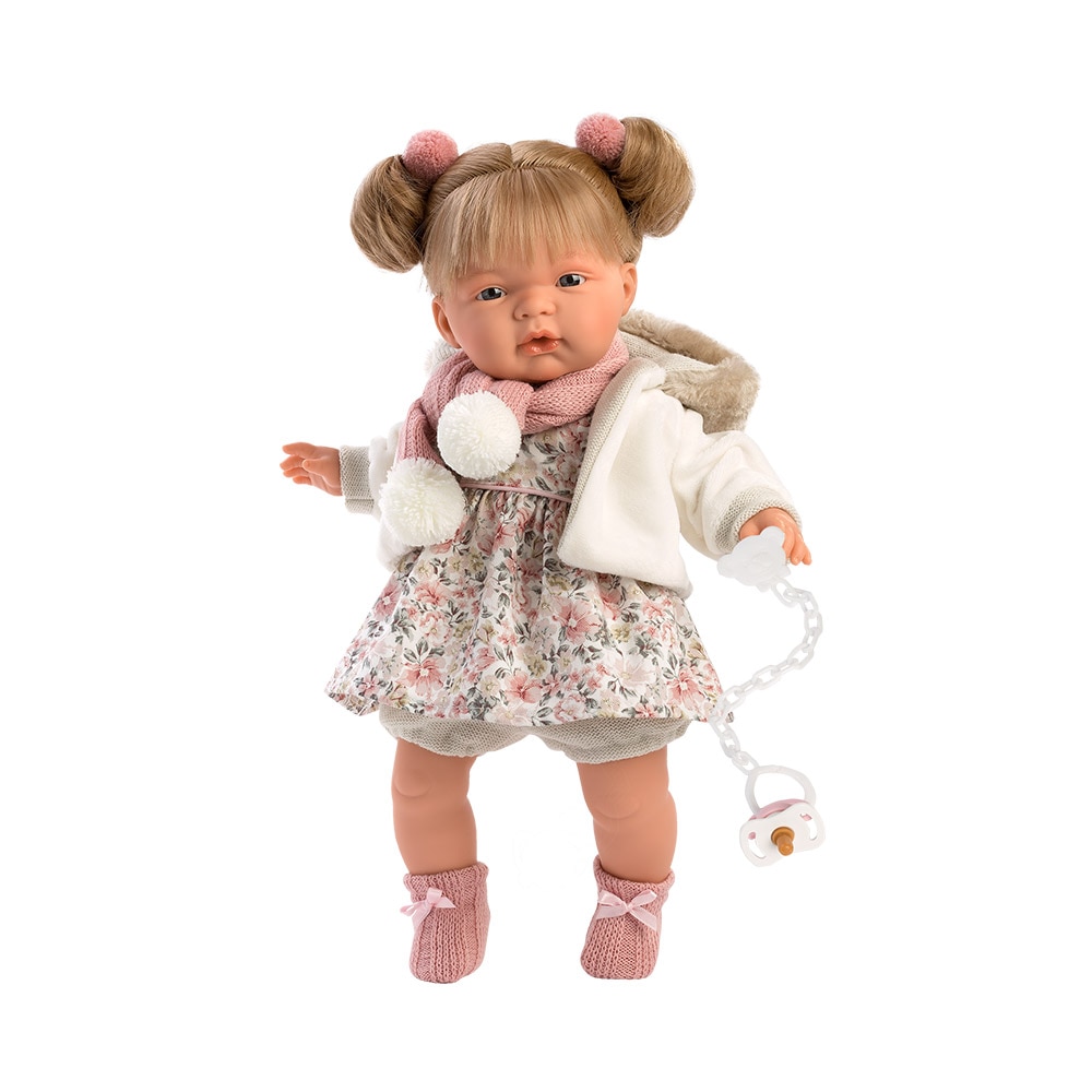 Papusa Llorens, Joelle, cu fular roz, 38 cm, cu sunete
