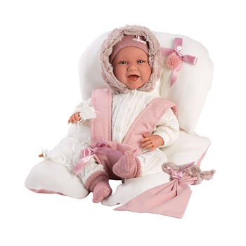 Papusa Llorens, Mimi, 42 cm, cu scaunel si paturica, cu sunete Papusa Llorens, Mimi, 42 cm, cu scaunel si paturica, cu sunete