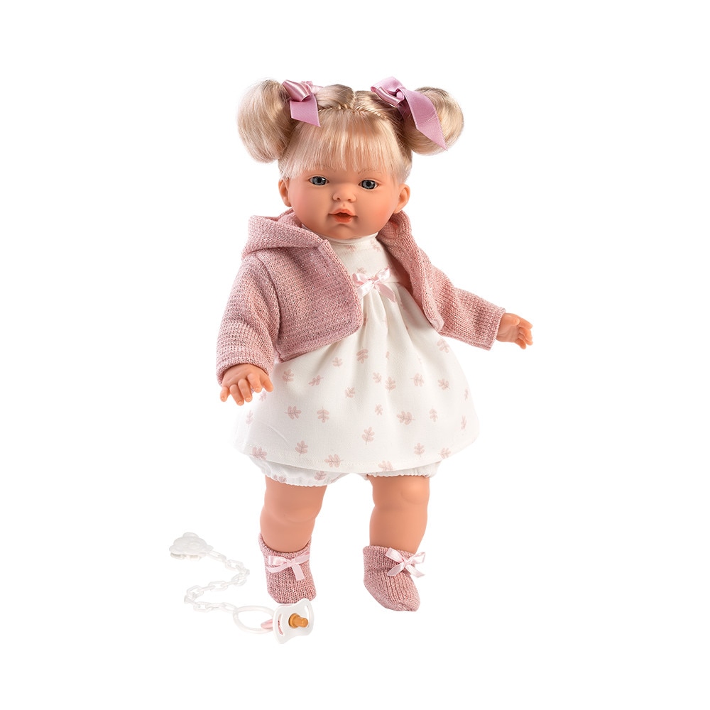 Papusa Llorens, Roberta, cu rochita alba, 33 cm, cu sunete