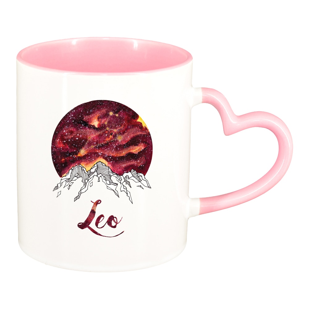 Cana Zodiac, Leo, interior roz, maner inima, 330ml, D1385
