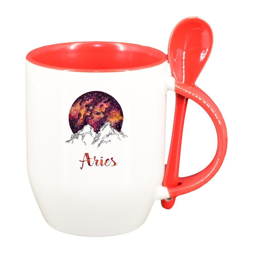 Cana Zodiac, Aquarius cu lingurita, interior rosu, 330ml, D1384