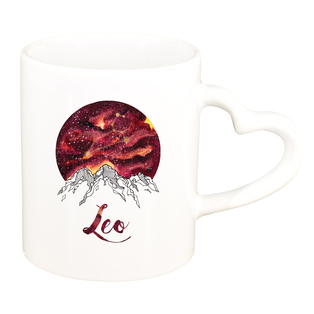 Cana Zodiac, Leo, alb, maner inima, 330ml, D1385