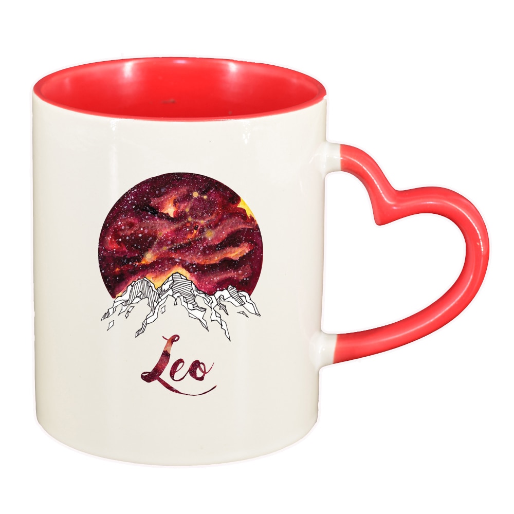 Cana Zodiac, Leo, interior rosu, maner inima, 330ml, D1385