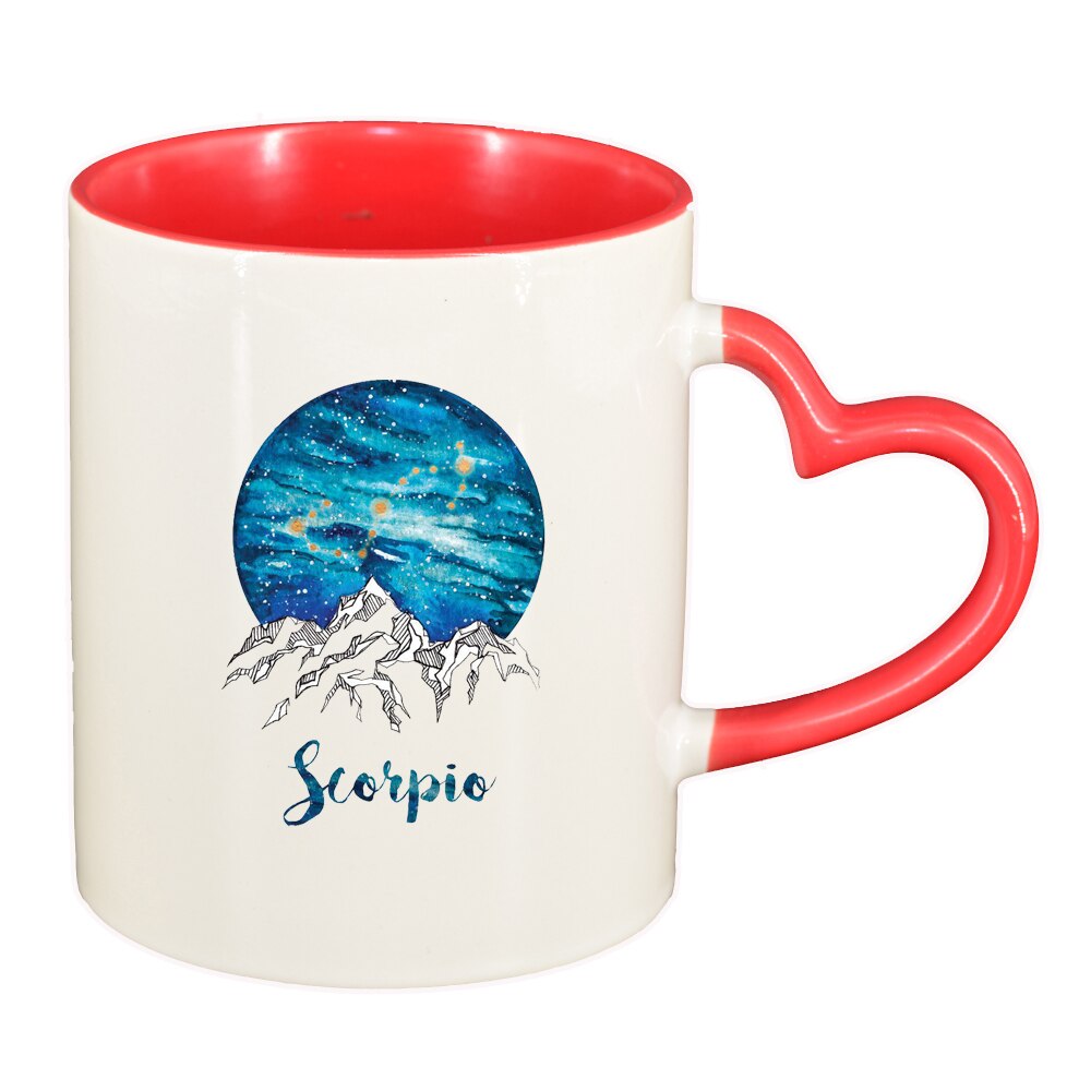 Cana Zodiac, Scorpio, interior rosu, maner inima, 330ml, D1388