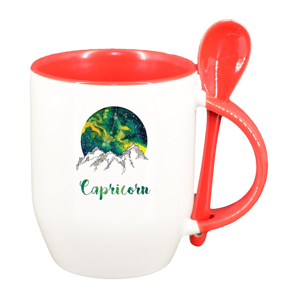 Cana Zodiac, Capricorn cu lingurita, interior rosu, 330ml, D1392