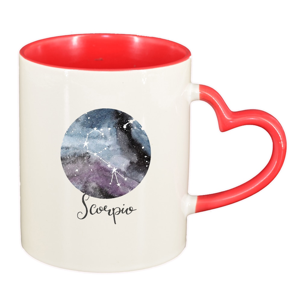 Cana Zodiac, Scorpio, interior rosu, maner inima, 330ml, D1389